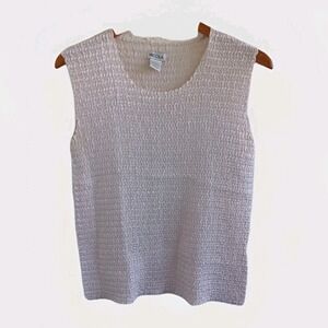 NICOLA Smocked Knit Sleeveless Top Cream XL Textured Sheer Lightweight